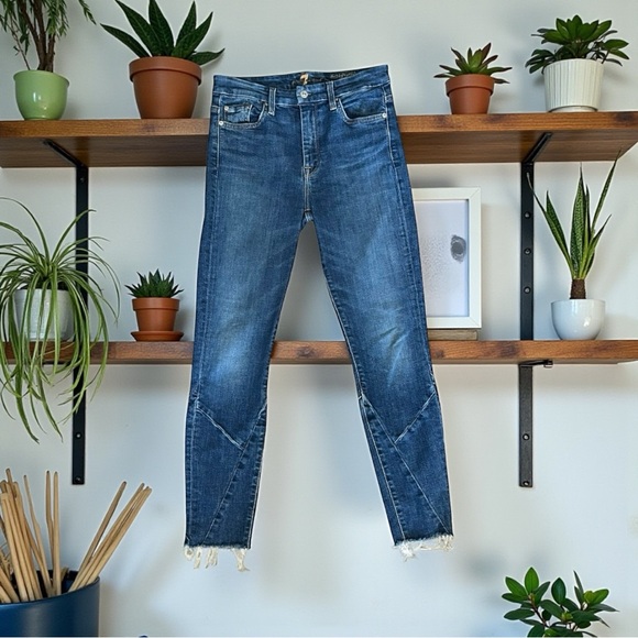 7 For All Mankind Denim - 7 For All Mankind High Waist Ankle Skinny Jeans Blue Raw Hem Womens 27 AU8357594